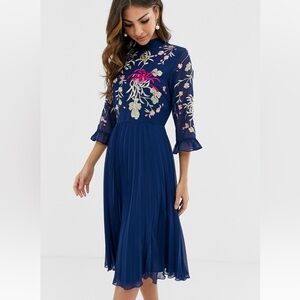 Floral Embroidered Navy Dress